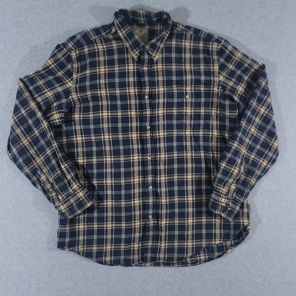 Beretta Button Down Flannel Shirt Mens 2XL Blue Long Sleeve XXL